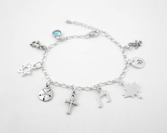 Build Your Own Charm Bracelet or Anklet - 925 Sterling Silver, Diamond Cut Oval Link Chain