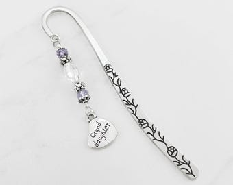 Granddaughter Bookmark - Tibetan Silver Heart Charm Bookmark - Granddaughter Gift Ideas - Grand Daughter Book Marker