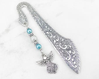 Angel Bookmark - Silver Guardian Angel Charm Bookmark - Religious Gifts - Unique Beaded Bookmark - Teacher Gifts - Memorial Bookmark