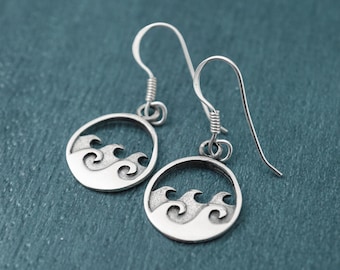 Ocean Wave Earrings - 925 Sterling Silver Wave Jewelry - Surfer Earrings - Summer Earrings - Shepherd Hooks or Lever Backs