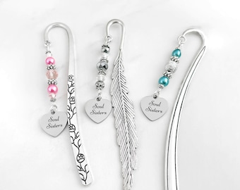Soul Sisters Bookmark: Silver Heart Charm, Friendship Gift