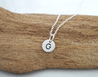 Handstamped Initial Necklace - Minimalistic Jewelry - 925 Sterling Silver Dainty Necklace - Round Letter Charm Necklace - Personalized Gifts