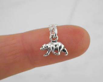 Sterling Silver Bear Necklace: Tiny Animal Charm Pendant