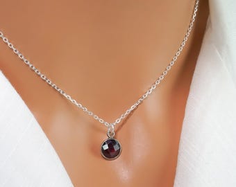 Round Garnet Necklace - January Birthstone Necklace - Small Round 9 mm Gemstone Charm - 925 Sterling Silver Jewelry - Natural Garnet Pendant