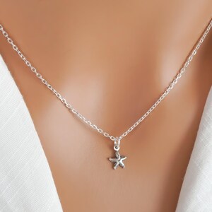 Starfish Necklace - Tiny Silver Starfish Charm Necklace - 925 Sterling Silver Jewelry - Star Fish Necklace