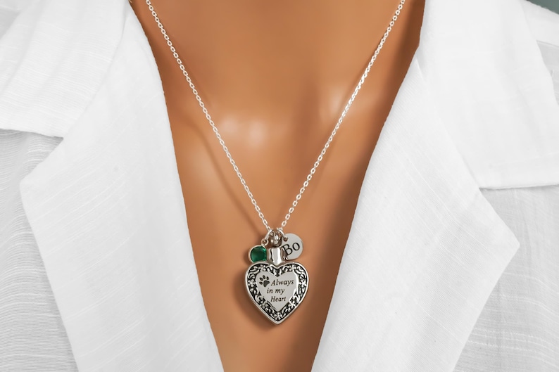 Dog Ashes Necklace: Stainless Steel Heart Pet Urn Pendant, Custom Name Charm image 3
