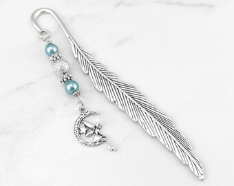 Fairy Bookmark Fairy on a Crescent Moon Charm Bookmark Silver Bookmark Unique Pixie Bookmark Faerie Stationary Magical Fairy Gifts