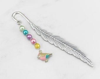 Colorful Bird Bookmark for Teachers Unique Beaded Tibetan Silver Bookmark - Bird Gifts - Silver Bird Stationary Teacher Appreciation Gifts