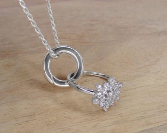 Ring Holder Necklace - Round Lanyard 925 Sterling Silver Jewelry - Badge Holder - Wedding Ring Holder Pendant - 15mm