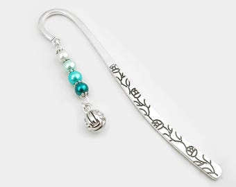 Volleyball Bookmark: Antique Silver Charm, Sports Beaded Book Marker