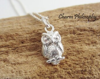 Owl Necklace - 925 Sterling Silver Jewelry - Small Everyday Necklaces - Teacher Gift - Graduation Charm Necklace