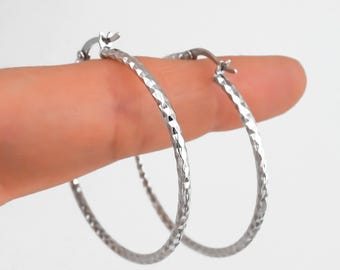 Diamond Cut Sterling Silver Hoop Earrings - 45mm