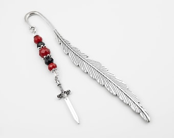 Sword Bookmark: Silver Metal Charm Beaded Book Marker, Fantasy Gift