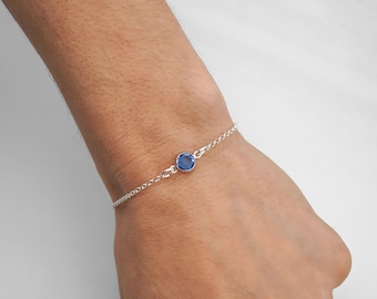 September Birthstone Bracelet - Preciosa Sapphire Birthstone Anklet - 925 Sterling Silver - Dainty Minimalist Bracelet