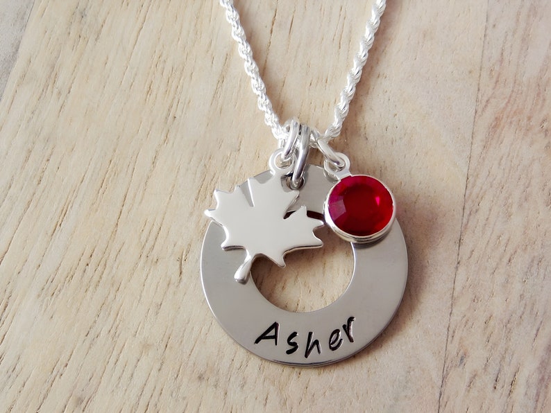 Maple Leaf Name Necklace Personalized Name Charm Birthstone Charm 925 Sterling Silver Jewelry Stainless Steel Jewelry image 1