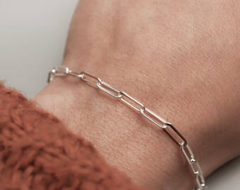 Paperclip Bracelet, Anklet or Necklace - 925 Sterling Silver Paper Clip Chain - Paperclip Necklace - Necklace Chain with Extender