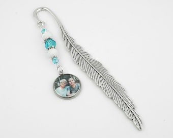 Photo Bookmark - Custom Picture Book Marker - Personalized Stationary - Tibetan Silver Beaded Bookmark - Grandma Gift - Teacher Gift