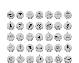 Teacher Charm Pendant in Silver Stainless Steel - Round Custom Laser Engraved Handmade Charms - Personalized Teacher's Name Charms