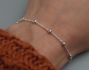 Ball Chain Bracelet - Round Ball Chain Anklet - 925 Sterling Silver Jewelry, Minimalist Layering Bracelet, Satellite Chain Layering Bracelet