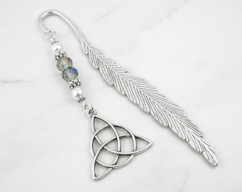 Celtic Knot Bookmark Silver Celtic Triquetra Triangle Celtic Gifts - Beaded Bookmark - Tibetan Silver Charm Bookmark Celtic Stationary