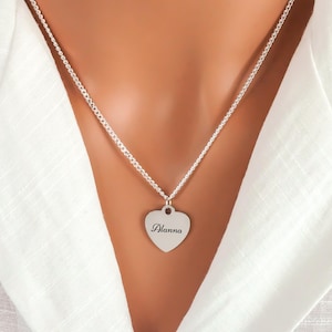 Heart Name Necklace for Women - 925 Sterling Silver Jewelry - Personalized Memorial Necklace - Customized Laser Engraved Jewelry
