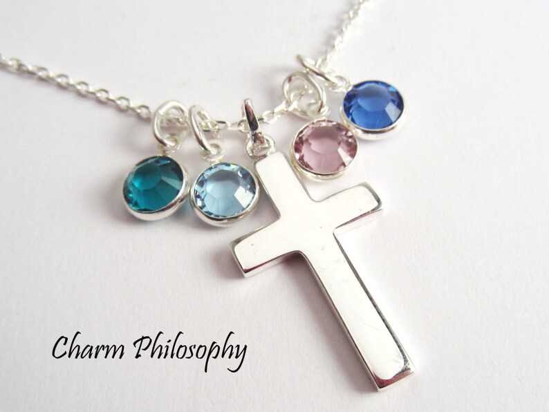 Cross Necklace 4 Personalized Birthstones Gift for Mom of Etsy
