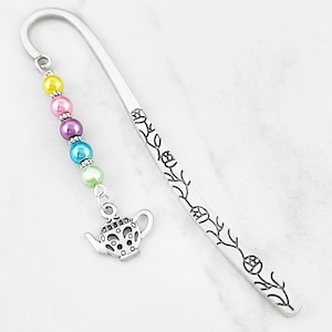 Teapot Bookmark, Alice in Wonderland Mad Hatter Gifts, Ornate Teapot Charm Bookmark, Silver Teacher Bookmark, Tea Stationary, Tea Gift Ideas