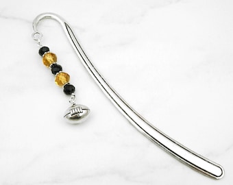 Rugby Bookmark for Rugby Player Gifts Silver Rugby Ball Charm Bookmark Sports Gift Ideas Metal Beaded Bookmark Rugby Gifts for Rugby Coach