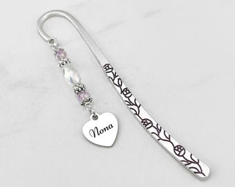 Nona Bookmark - Nona Bookmark - Nona Gifts - Unique Beaded Bookmark - Custom Engraved Name for Italian Grandma Gifts - Nona Heart Charm