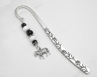 Zebra Bookmark - Zebra Teacher Gifts, Zebra Gift Ideas, Beaded Silver Bookmark, Unique Bookmarks, African Animal Bookmark, Africa Gifts