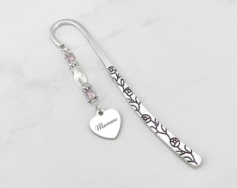 Memaw Bookmark for Memaw Gifts - Unique Beaded Bookmark - Custom Engraved Name for Grandma Gifts - Memaw Heart Charm Bookmark