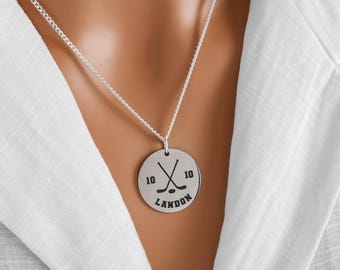 Personalized Hockey Necklace: Custom Engraved Name & Number Pendant