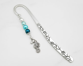 Seahorse Bookmark - Sea Horse Gifts - Beaded Tibetan Silver Charm Bookmark - Silver Seahorse Book Marker