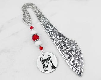 Corgi Bookmark: Laser Engraved Charm Beaded Book Marker for Dog Lovers