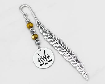 Hockey Bookmark with Name, Hockey Coach Gift, Ice Hockey Team Gifts, Hockey Gifts, Engraved Personalized Retirement Gifts for Hockey Players