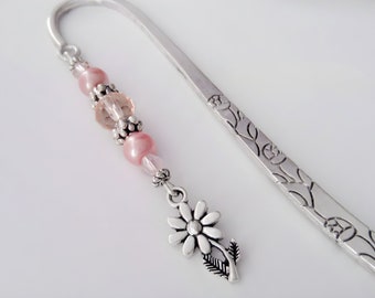 Flower Bookmark - Beaded Tibetan Silver Charm Bookmark - Flower Charm - Teacher Gifts - Flower Stationary