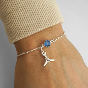 Hockey Sticks Bracelet or Anklet - Personalized Birthstone Bracelet - 925 Sterling Silver - Rolo Chain - Dainty Hockey Bracelet