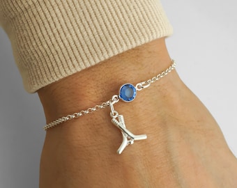 Hockey Sticks Bracelet or Anklet - Personalized Birthstone Bracelet - 925 Sterling Silver - Rolo Chain - Dainty Hockey Bracelet