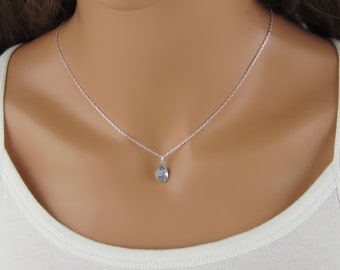 Blue Topaz Teardrop Necklace - December Birthstone Necklace - Blue Topaz Gemstone Charm - 925 Sterling Silver Jewelry - Tear Drop Pendant