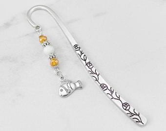 Clown Fish Lover Gift - Fish Bookmark Unique Tibetan Silver Beaded Bookmark Fishing Gift Ideas for Teachers Fisherman Gifts for Readers