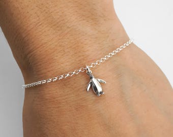 Penguin Bracelet or Anklet - Minimalist 925 Sterling Silver Bird Charm Jewelry