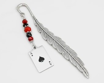 Ace of Spades Bookmark - Metal Bookmark for Him or Her - Poker Bookmark - Unique Beaded Silver Bookmark - Engraved Playing Cards Bookmark