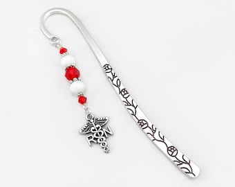 Registered Nurse Bookmark - RN Caduceus Bookmark - Gifts for Nurses - Unique Metal Beaded Charm Bookmark - RN Gift for Registered Nurses