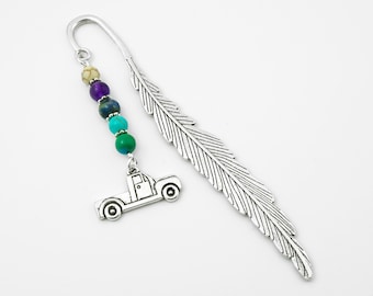 Truck Bookmark: Silver Pickup Truck Charm, Beaded Metal Book Marker for Men or Women