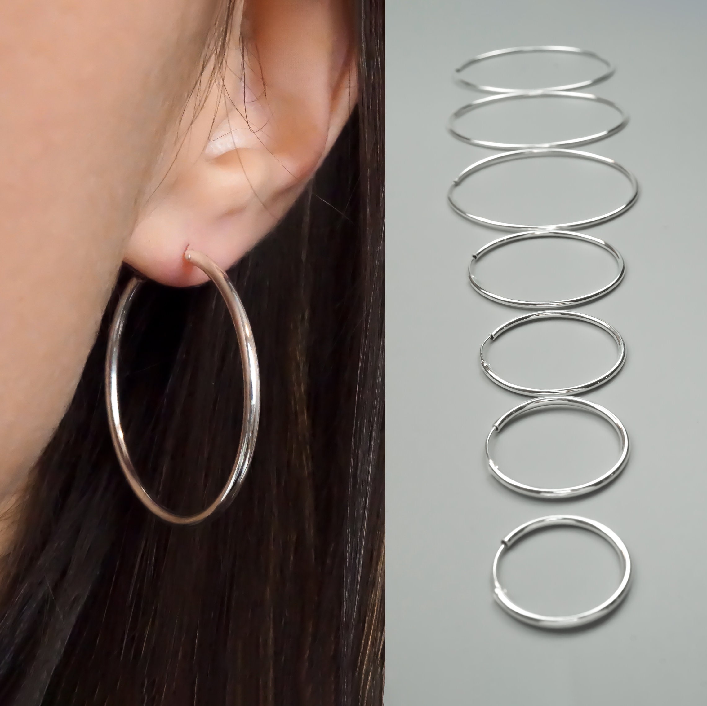 SILVER925 BIG HOOP EARRINGS /シルバー/ピアス Amazon.com: 2mm Thin Sterling Silver Big Hoop Earrings for