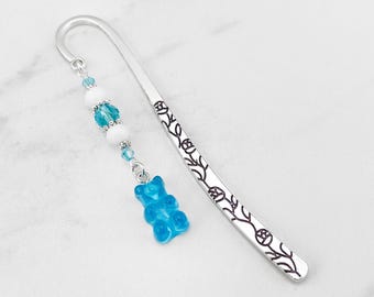 Blue Gummy Bear Charm Bookmark for Kids - Candy Gummy Bears Gift, Book Lover Gift for Sweet Lovers, Tibetan Silver Bookmark, Cute Stationary