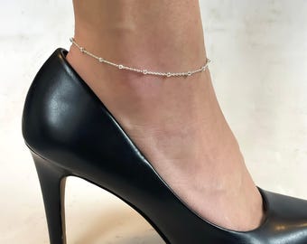 Satellite Ball Chain Anklet or Bracelet - Round Bead Chain Anklet - 925 Sterling Silver Jewelry - Minimalist Anklet - Layering Jewelry