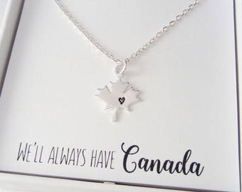 Maple Leaf Necklace - Maple Leaf Heart Charm - We'll Always Have Canada - 925 Sterling Silver Jewelry - Everyday Necklace