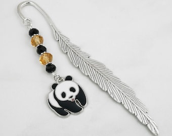 Panda Bookmark - Tibetan Silver Beaded Bookmark - Unique Bookmarks - Panda Bear Charm Bookmark