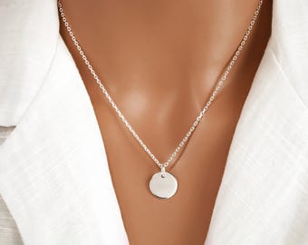 Minimalist Circle Necklace for Everyday Jewelry for Women Layering Necklace 925 Sterling Silver Round Dot Charm Necklace Small Disk Necklace